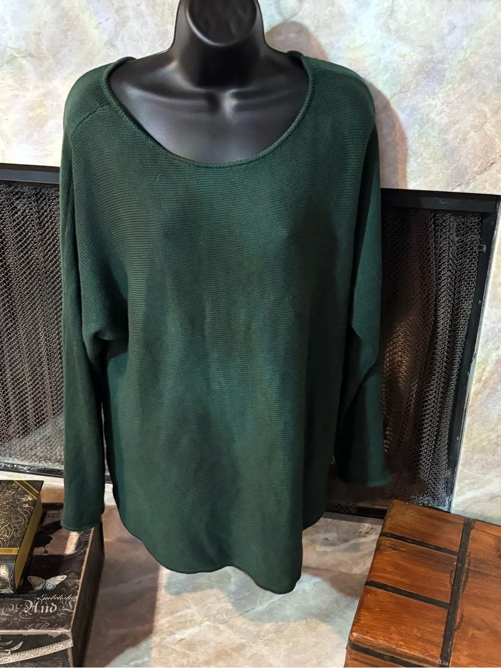 Michael Michael Kors Green Oversized Knit Sweater L Gold Zip Detail